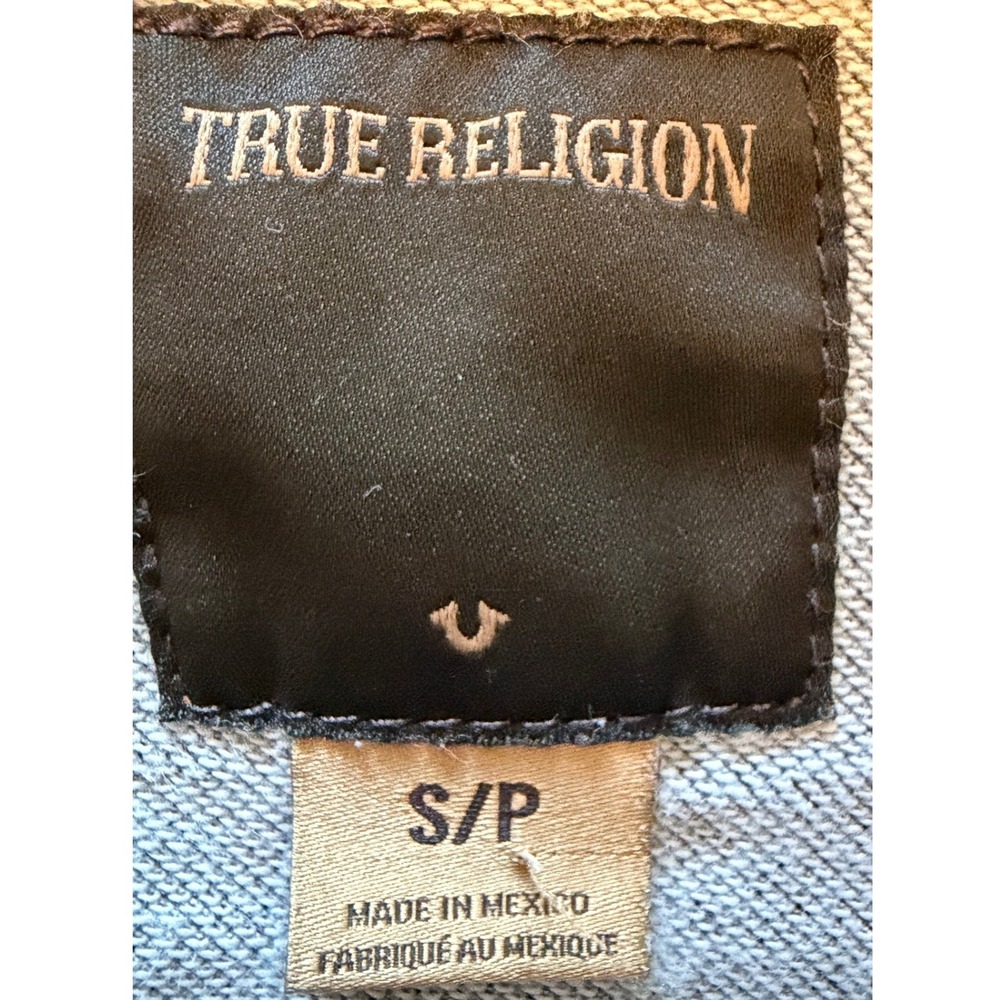 True Religion Denim Hoodie Jacket Dark Wash Contrast Stitch Button Front Womens - Picture 6 of 9